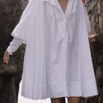 Long Sleeves Loose Buttoned Solid Color Stand Collar Mini Dresses Shirt Dress