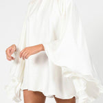 Solid Color High-Neck Backless Flared Sleeves Mini Dress