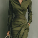Army Green Cotton Blended Maxi Dress