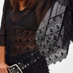 Fashionable Patchwork Lace Batwing Sleeve Loose Beach Cover Up