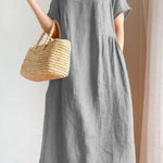 Casual Loose Solid Color Round-Neck Midi Dresses