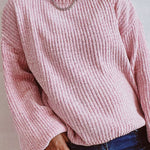 Solid Color Casual Round Neck Lantern Sleeve Short Knitted Sweater