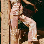 European Summer Linen Blend Ric Rac Trims High Rise Pocket Loose Pants