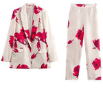 Special Attendance Satin Floral Print Long Sleeve Lapel Loose Blazer