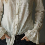 Retro Ruffle Cuffs Lace Blouse