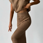 Sleeveless Vest + Knitted Skirt Two-piece Set