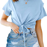 Short Sleeve Knot Front Cropped T-shirt