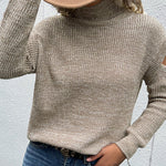 Turtleneck Long Sleeve Solid Color Hollow Off Shoulder Sweater