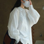 Casual Loose Puff Sleeves Solid Color Lapel Blouses