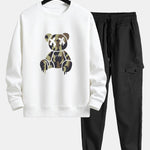 Camouflage Dissolving Bear Print Relax Fit Sweatshirt & Chino Cargo Jogger Pants