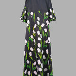 Long Sleeves Loose Floral Floral Printed Pleated Split-Joint Stand Collar Trench Coats