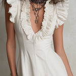 Retro Ruffled Trim Short-sleeved Cotton A-line Mini Dress