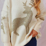 Christmas Pattern Knitted Crew Neck Long Sleeved Sweater