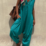 Let's Chill Pocketed Half Button Hooded Loose Jumpsuit