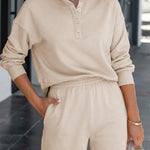 Solid Color Henley Shirt and High Waisted Shorts Two Piece Set