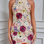 Wish Upon A Dream Floral Applique Halter Mini Dress