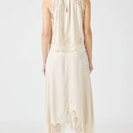 Modern Muse Satin Lace Trim Pleated Neck Top and A-line Irregular Slit Skirt Set
