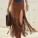 Irregularity Asymmetric Contrast Color Split-Joint Split-Side Tasseled Skirts Bottoms