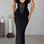 Sexy hollow lace-up large backless knitted dress
