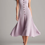 Quiet Luxury Lilac Ribbed Knit Flared Midi Dress