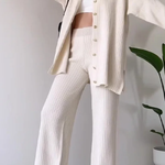 Casual Striped Jacquard Knitted Two-pieces Set