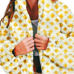 Checked Plush Drawstring Stand-Collar Jacket