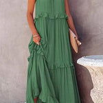 Vittoria Shirred Ruffle Tiered Maxi Halter Dress