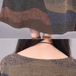 Artistic Retro Loose Ramie Cotton Striped Multi-Colored Round-Neck Long Sleeves Midi Dress