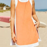 Women's Color Block Sleeveless Side Slit Tops and Matching Shorts Two Piece Set