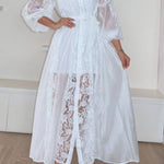 Exquisite Lace Embroidery Lapel Maxi Dress