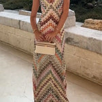 Missoni Summer Knit Colorful Herringbone Print Open Beck Maxi Dress