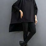 Urban Solid Color High-Neck High-Low Sweatshirt Top
