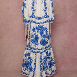 Loose Puff Sleeves Floral Printed Pleated Split-Joint Tied Waist Lapel Maxi Dresses Shirt Dress