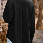 Loose Pocket Lapel Button Textured Blouse
