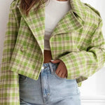 Women Fall/Winter Turndown Collar Plaid Print Jacket