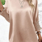 Smoke Gray Smocked Dolman Sleeve Satin Blouse