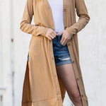 Ribbed Button Up Side Split Duster Cardigan