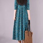 Original Lapel Frenum Floral Printed Midi Dress