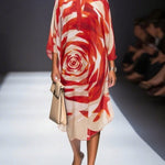 Half Sleeves Loose Flower Print Tied Round-Neck Midi Dresses