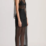 Embraces Modern Sheer Organza Pocket Oversized Tank and High Rise Slit Midi Skirt Set
