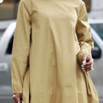 Long Sleeves Solid Color Round-Neck Midi Dresses