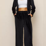 Fashion Zipper Open Velvet Casual Two -piece Suit