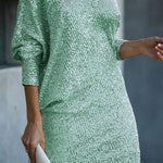 Solid Sequined Off-shoulder Loose Mini Dress