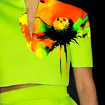 Loose Short Sleeves Flower Print V-Neck T-Shirts Tops