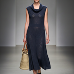 Women's Minimalist, Lightweight Knitted Cowl Neck Sleeveless Midi Dress