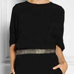 Half Sleeves Loose Rhine Stones Split-Joint Round-Neck Maxi Dresses