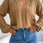 Casual Lapel Twist Long Sleeve Knit Sweater