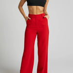 Red slimming wide-leg pants
