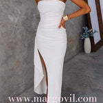 Margo Elegant Strapless Ruched Slit Maxi Dress