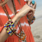 Striped tie-dye bubble half-sleeve V-neck casual dress